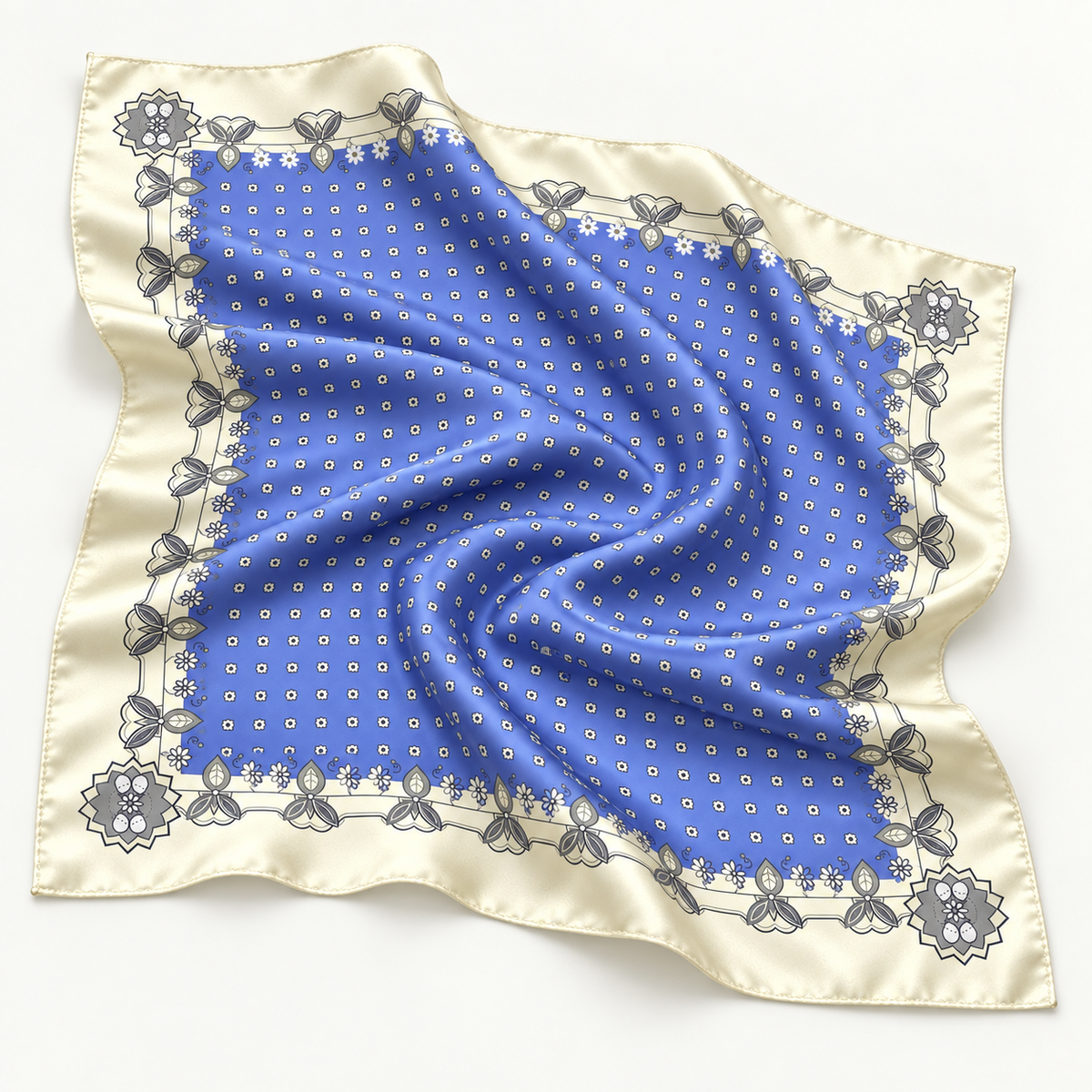 Blue Blossom Satin Scarf
